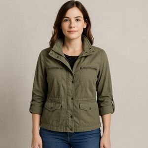 Old Navy Khaki Safari Military Utility Field Jacket Sz Med